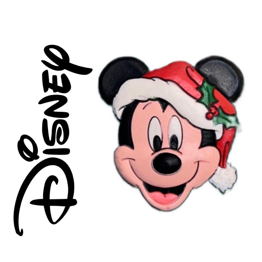 Disney Mickey Mouse Christmas Santa Hat Pin Rubber Vintage‎ Holiday Brooch Rare